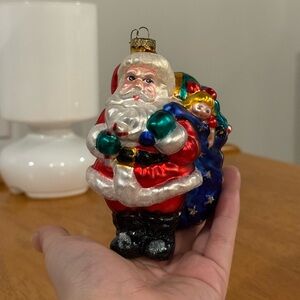Large c1999 Vintage BK Blown Glass Santa Sparkle Flocked Christmas Tree Ornament